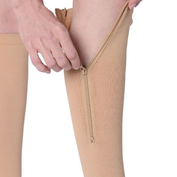 Zipper Compression Socks with Open Toe (S/M) Tan - Picture 4 of 7